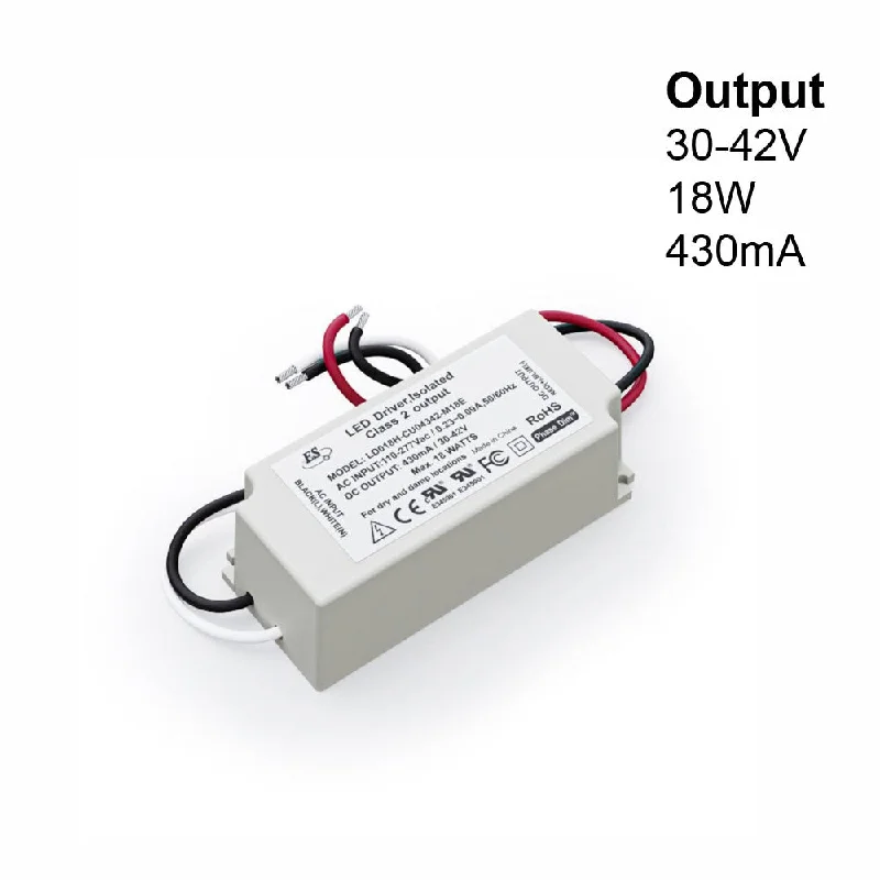 Track lighting for high - ceiling spacesES LD018H-CU04342-M18E Constant Current LED Driver, 430mA 30-42V 18W max Track lighting for high - ceiling spacesES LD018H-CU04342-M18E Constant Current LED Driver, 430mA 30-42V 18W max