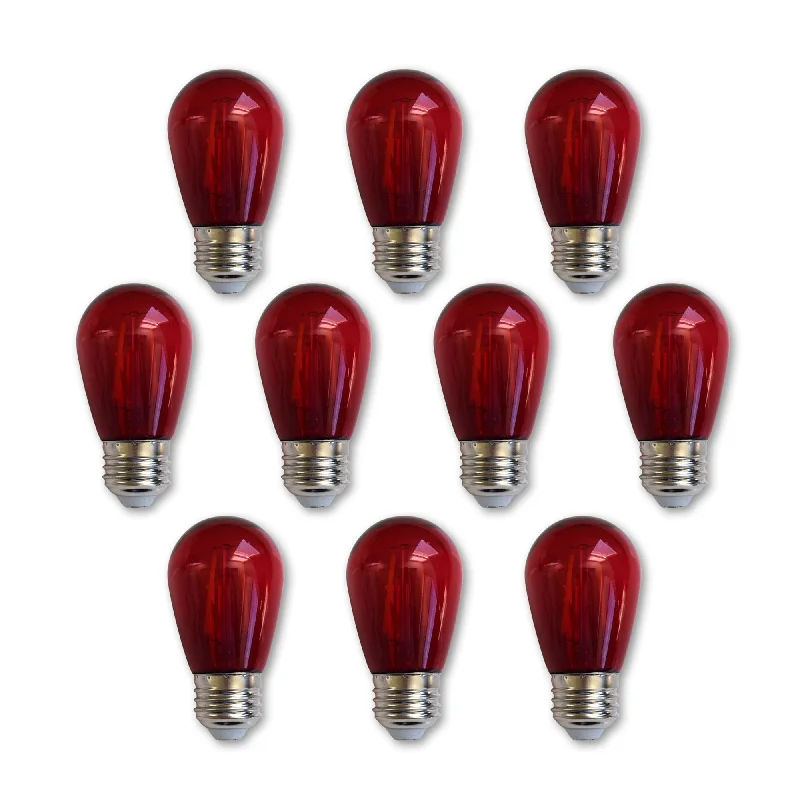 Clear glass Edison light bulbs with spiral filaments10-PACK Red LED Filament S14 Shatterproof Energy Saving Color Light Bulb, Dimmable, 2W,  E26 Medium Base