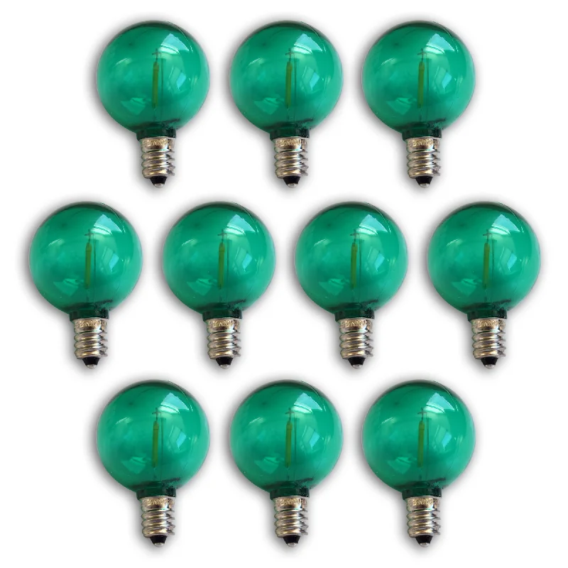 Edison light bulbs for pendant lights10-PACK Green LED Filament G40 Globe Shatterproof Energy Saving Color Light Bulb, Dimmable, 1W,  E12 Candelabra Base