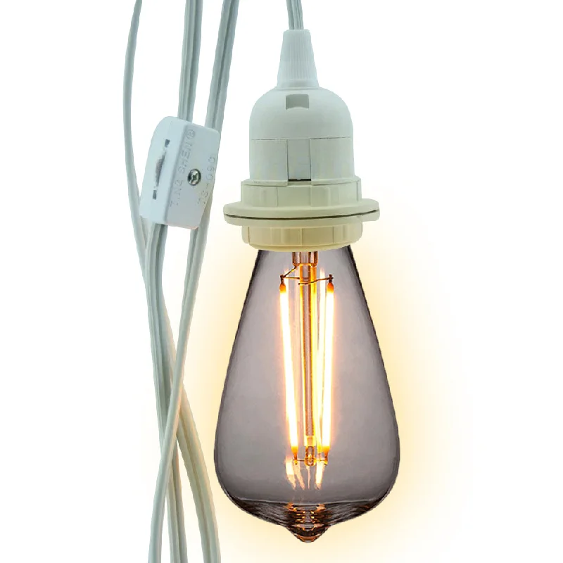 Edison light bulbs for chandeliersCORD + Shatterproof Bulb | White Pendant Light Lamp Cord Combo Kit, Switch, ST64 Warm White Bulb