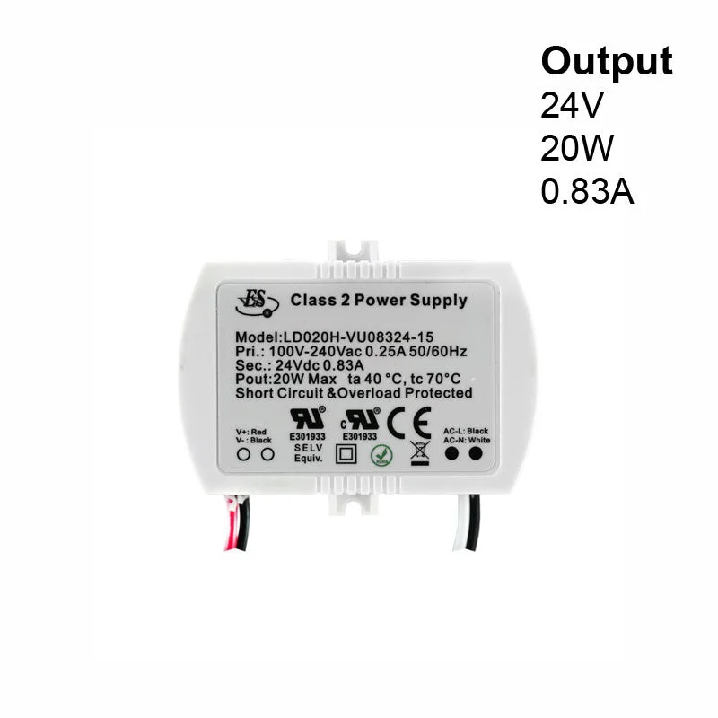 Track lighting for updating office lobbiesES LD020H-VU08324-15 Non-Dimmable Constant Voltage LED Driver, 24V 20W 830mA Track lighting for updating office lobbiesES LD020H-VU08324-15 Non-Dimmable Constant Voltage LED Driver, 24V 20W 830mA