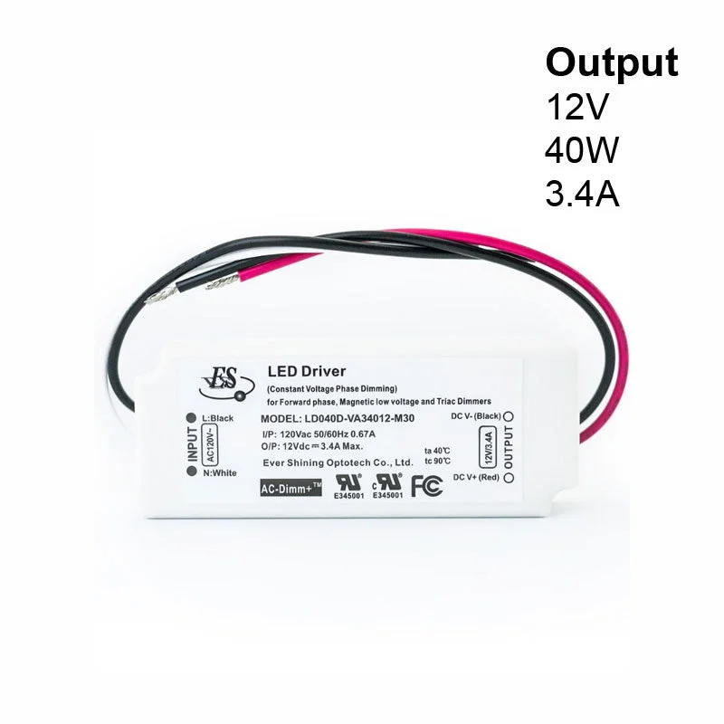 Track lighting for retail window displaysES LD040D-VA34012-M30 Triac Dimmable Constant Voltage LED Driver, 12V 3.4A 40W Track lighting for retail window displaysES LD040D-VA34012-M30 Triac Dimmable Constant Voltage LED Driver, 12V 3.4A 40W