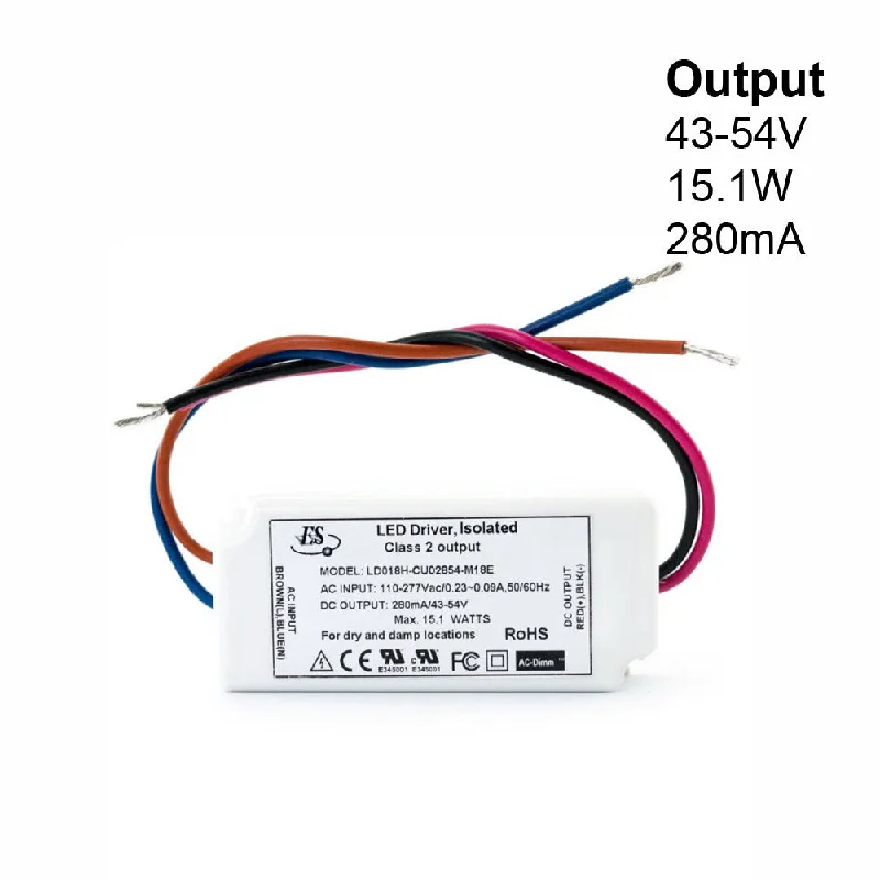 Outdoor - rated track lighting for patiosES LD018H-CU02854-M18E Constant Current LED Driver, 280mA 43-54V 15W max Outdoor - rated track lighting for patiosES LD018H-CU02854-M18E Constant Current LED Driver, 280mA 43-54V 15W max