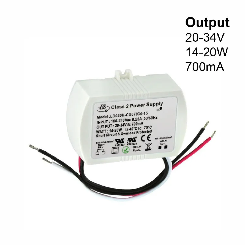 Low - voltage track lighting for safetyES LD020H-CU07034-15 Constant Current LED Driver, 700mA 20-34V 14-20W max Low - voltage track lighting for safetyES LD020H-CU07034-15 Constant Current LED Driver, 700mA 20-34V 14-20W max