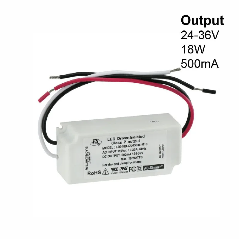 Track lighting for adding a touch of eleganceES LD018D-CU05036-M18 Constant Current LED Driver, 500mA 24-36V 18W max Track lighting for adding a touch of eleganceES LD018D-CU05036-M18 Constant Current LED Driver, 500mA 24-36V 18W max