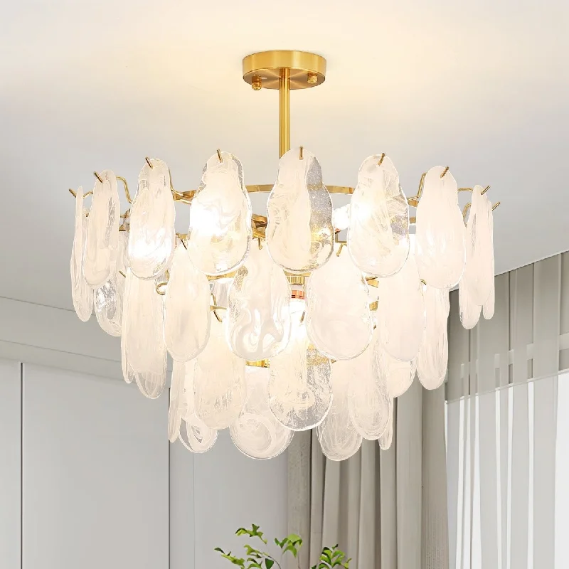 LED Chandeliers for Energy - Efficient Lighting6-Light Modern Semi Flush Mount Ceiling Light, 20" Crystal Chandelier Ceiling Light Fixtures with 3-Tire Cloud Glass Lampshade for Bedroom, Included 6 LED Bulbs LED Chandeliers for Energy - Efficient Lighting6-Light Modern Semi Flush Mount Ceiling Light, 20" Crystal Chandelier Ceiling Light Fixtures with 3-Tire Cloud Glass Lampshade for Bedroom, Included 6 LED Bulbs
