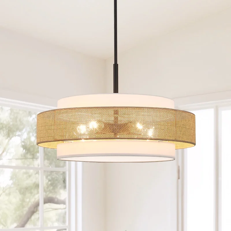 LED Chandeliers for Energy - Efficient LightingBayou 5-Light Double Shade Drum Chandelier with Black Canopy - 24''W LED Chandeliers for Energy - Efficient LightingBayou 5-Light Double Shade Drum Chandelier with Black Canopy - 24''W