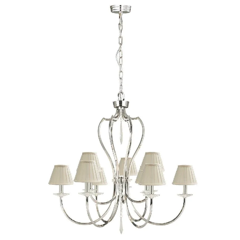 Chandeliers with Frosted Glass for a Softer Light DiffusionElstead Pimlico Polished Nickel 9 Light Chandelier Chandeliers with Frosted Glass for a Softer Light DiffusionElstead Pimlico Polished Nickel 9 Light Chandelier