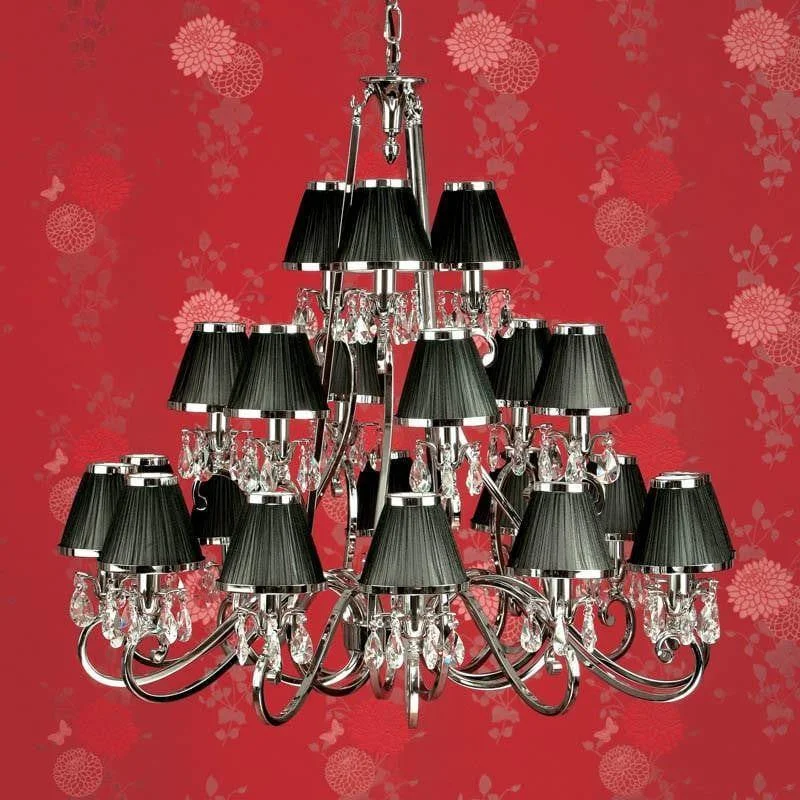 Modern Crystal Chandeliers for Contemporary HomesOksana Polished Nickel 21 Light Chandelier With Black Shades Modern Crystal Chandeliers for Contemporary HomesOksana Polished Nickel 21 Light Chandelier With Black Shades