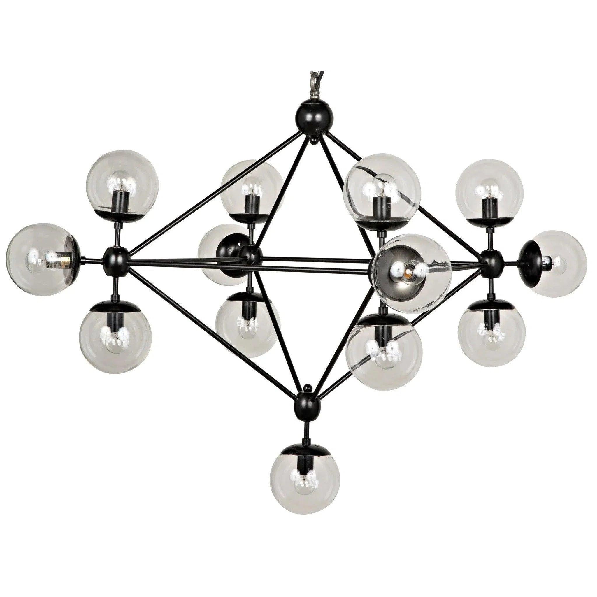 Large Chandeliers for Grand Halls and FoyersPluto Black Steel and Glass Small Chandelier