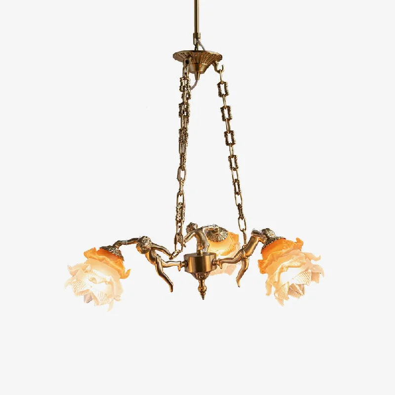 Chandeliers for Low Ceilings to Avoid OvercrowdingPutti Statuettes Brass Suspension Chandeliers for Low Ceilings to Avoid OvercrowdingPutti Statuettes Brass Suspension