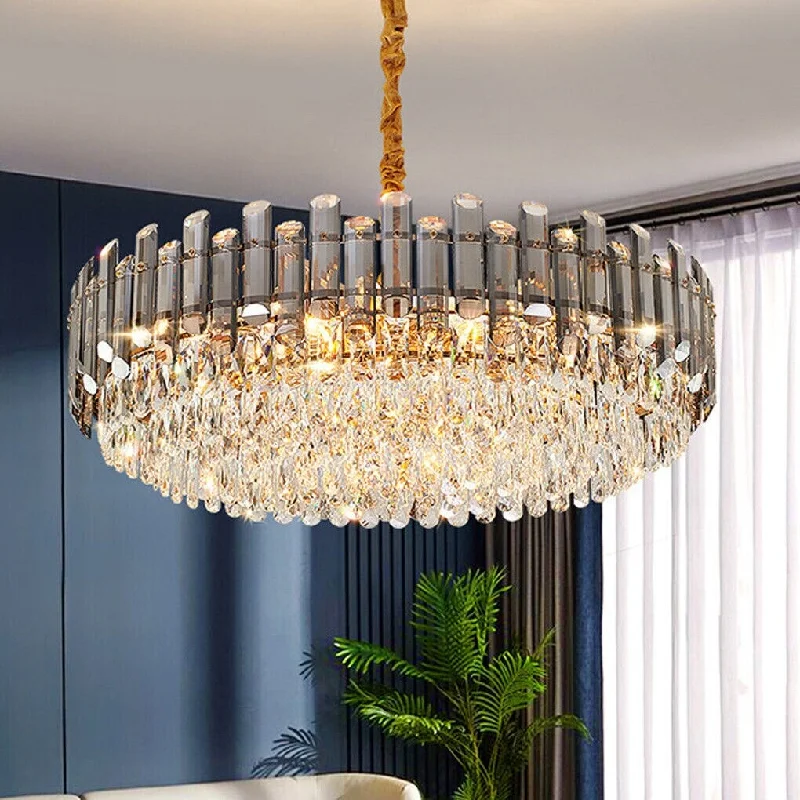 Chandeliers with Multiple Lights for Maximum IlluminationSmoked Gray/ Clear Crystal Chandelier with LED Lights