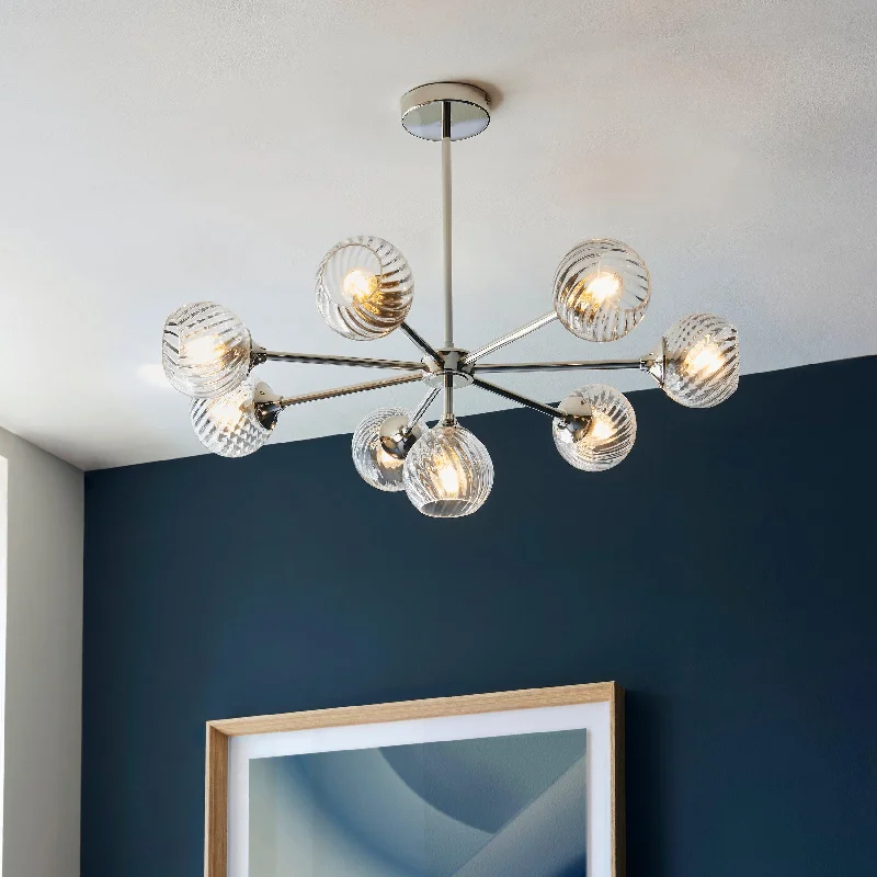 Rustic Farmhouse Style Floor Lamp for Cozy BedroomsAllegra 8 Light Nickel Pendant - Glass Shades Rustic Farmhouse Style Floor Lamp for Cozy BedroomsAllegra 8 Light Nickel Pendant - Glass Shades