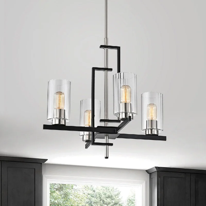 Victorian - Inspired Chandeliers with Ornate DetailsVictorian - Inspired Chandeliers with Ornate DetailsBlack and Brushed Nickel 4-Light Chandelier with Clear Beveled Glass Shades Victorian - Inspired Chandeliers with Ornate DetailsVictorian - Inspired Chandeliers with Ornate DetailsBlack and Brushed Nickel 4-Light Chandelier with Clear Beveled Glass Shades