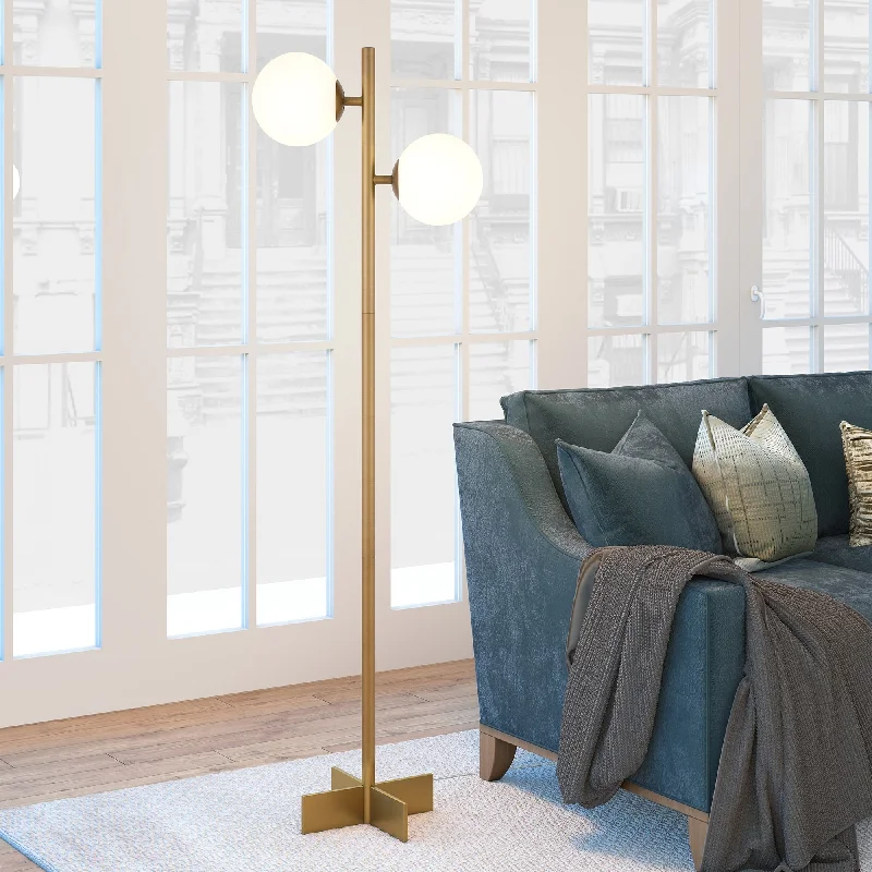 Wood Floor Lamp with Natural Grain for a Warm and Organic FeelCarson Carrington Saittaniemi 2-light Globe and Stem Floor Lamp