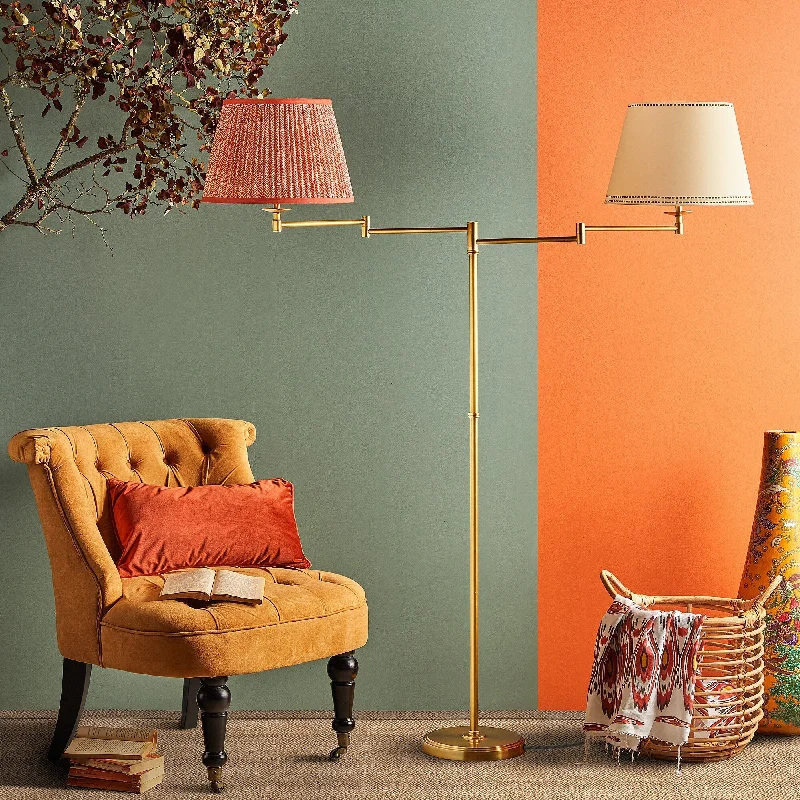 Smart Floor Lamp with Voice Control and Bluetooth ConnectivityDouble Swing standing lamp in antique brass Smart Floor Lamp with Voice Control and Bluetooth ConnectivityDouble Swing standing lamp in antique brass