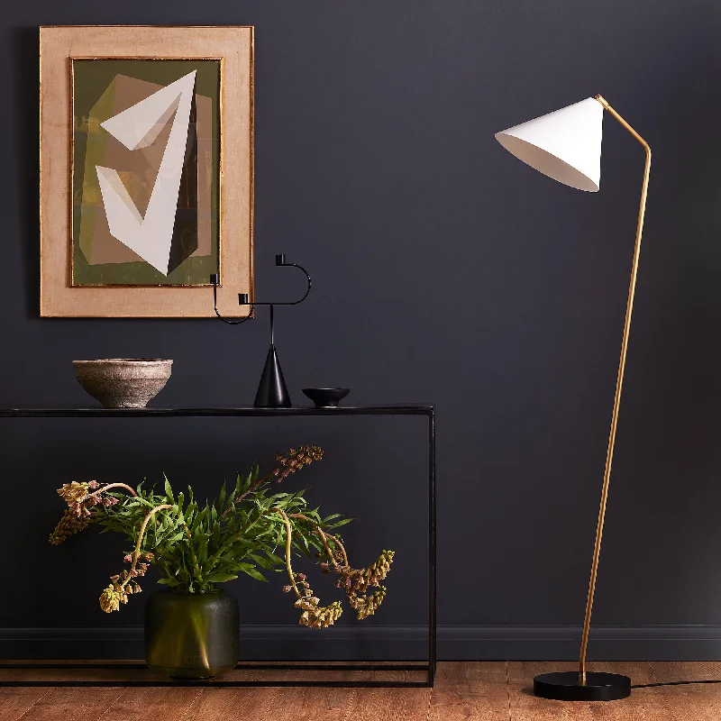 Adjustable Height Floor Lamp for Versatile Lighting NeedsGalore floor lamp in brass with a white shade Adjustable Height Floor Lamp for Versatile Lighting NeedsGalore floor lamp in brass with a white shade