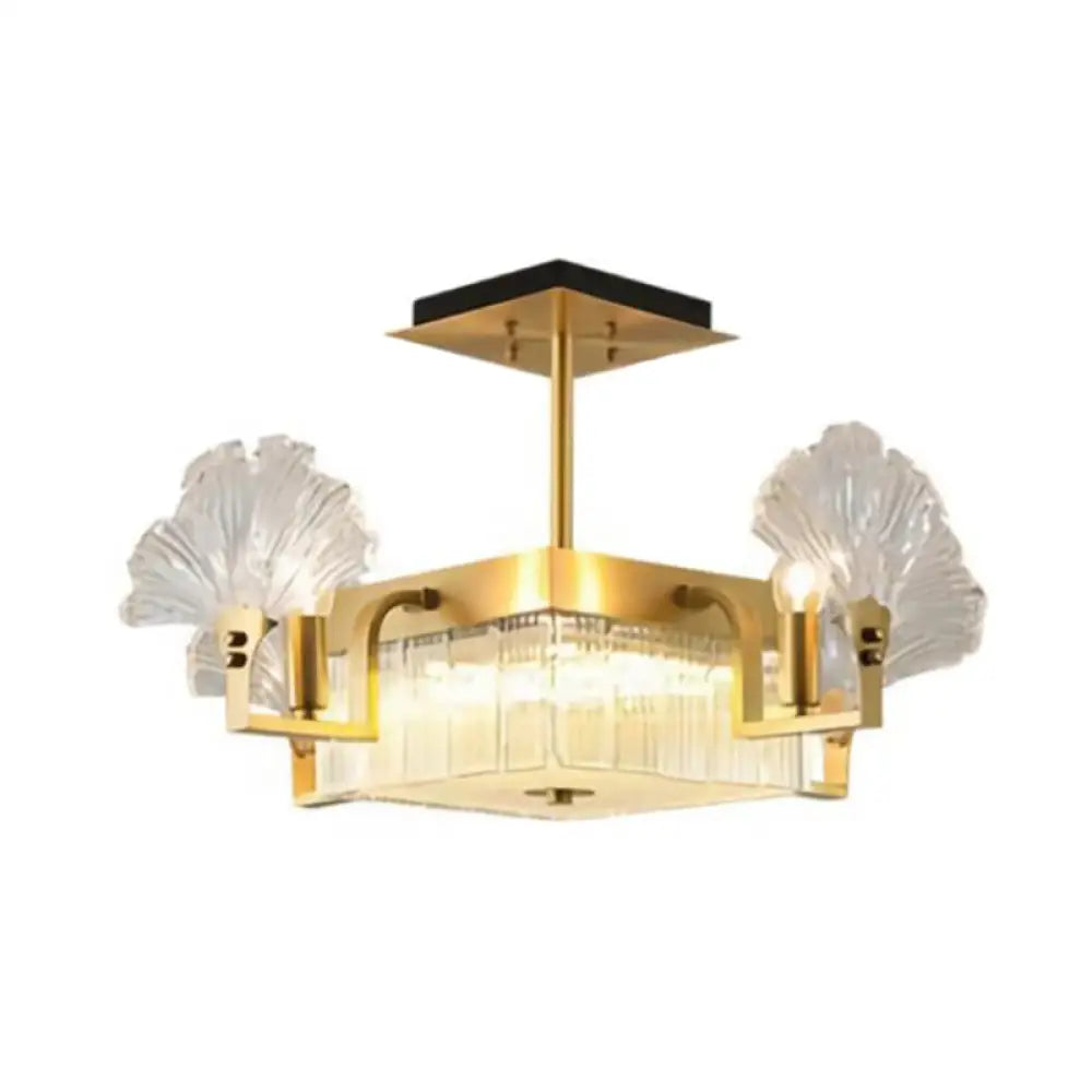 Traditional Brass Chandeliers for Classic InteriorsTraditional Brass Chandeliers for Classic InteriorsGinkgo Leaf Shaped Chandelier – Gold Pendant Light Fixture with Ribbed Glass for Living Room
