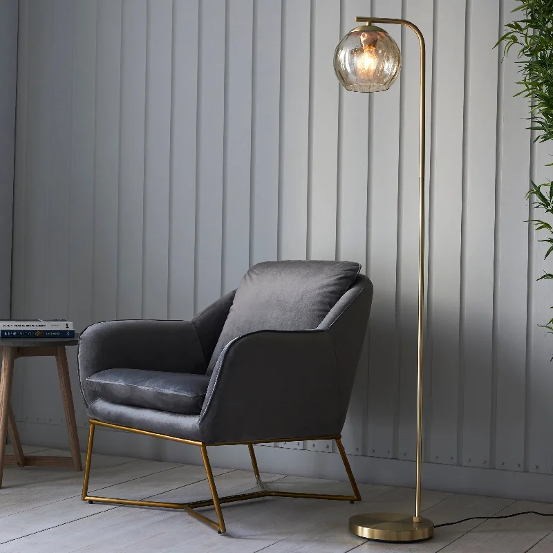 Industrial Style Floor Lamp with Exposed Bulbs for Loft ApartmentsDivot 1Lt Indoor Floor Lamp In Satin Brass Plate & Champagne Lustre Glass Finish Industrial Style Floor Lamp with Exposed Bulbs for Loft ApartmentsDivot 1Lt Indoor Floor Lamp In Satin Brass Plate & Champagne Lustre Glass Finish