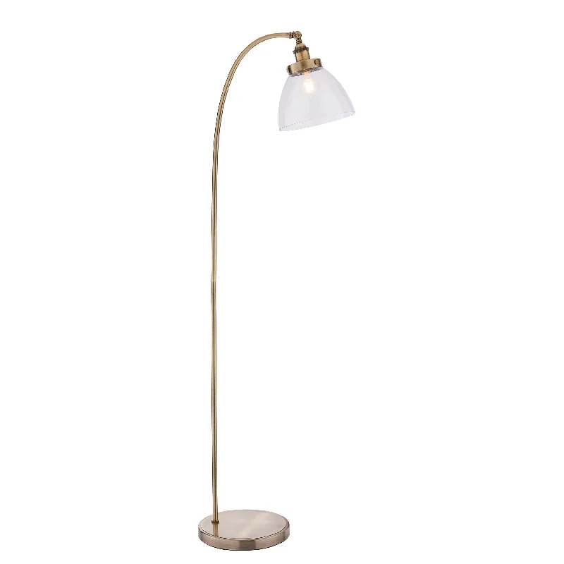 Way Switch Floor Lamp for Multiple Light Intensity LevelsHAN Antique Brass Floor Lamp with Clear Glass Shade - ID 10410 Way Switch Floor Lamp for Multiple Light Intensity LevelsHAN Antique Brass Floor Lamp with Clear Glass Shade - ID 10410