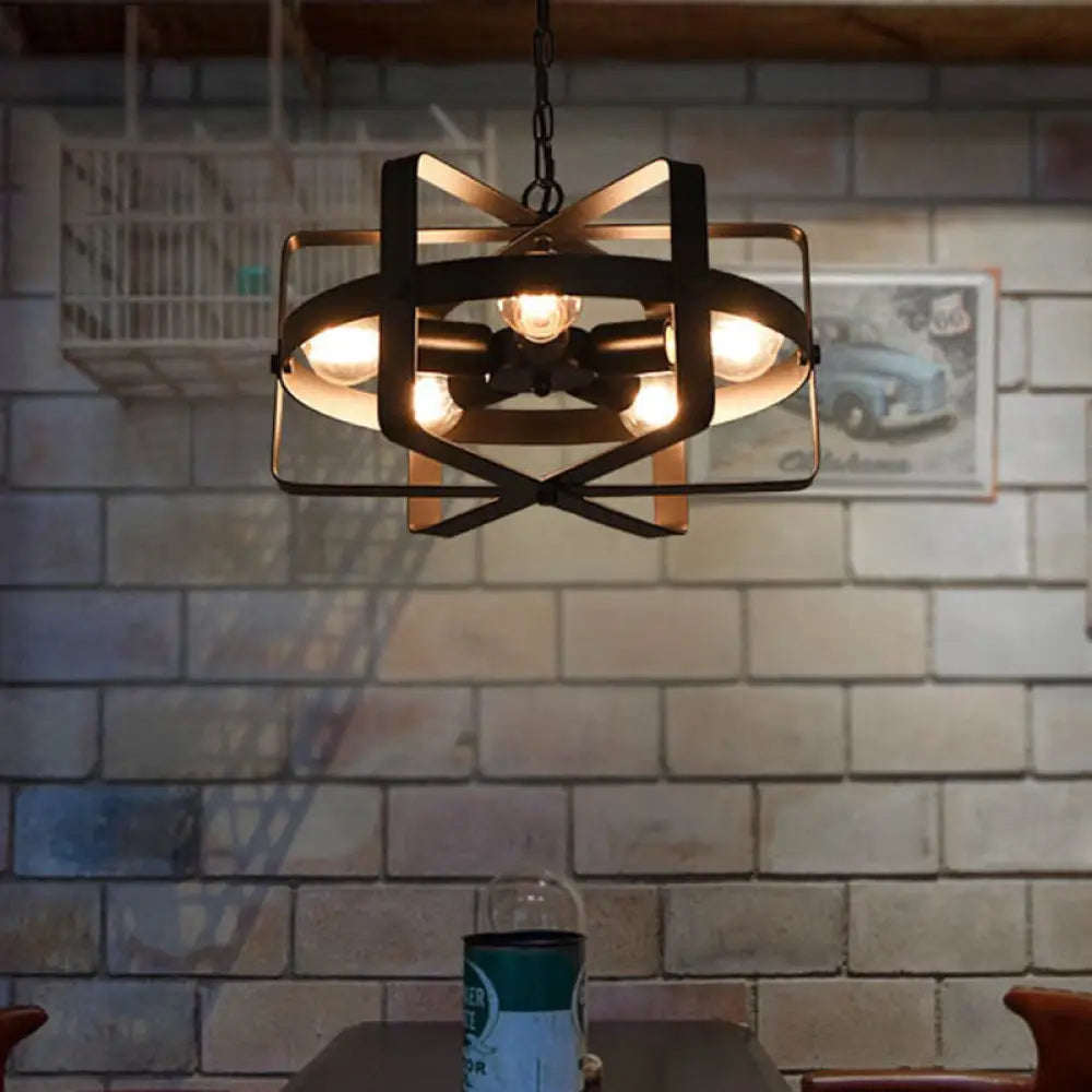 Chandeliers with Adjustable Height for Custom InstallationChandeliers with Adjustable Height for Custom InstallationBlack Retro Loft Caged Pendant Chandelier - 5-Light Iron Fixture for Dining Room