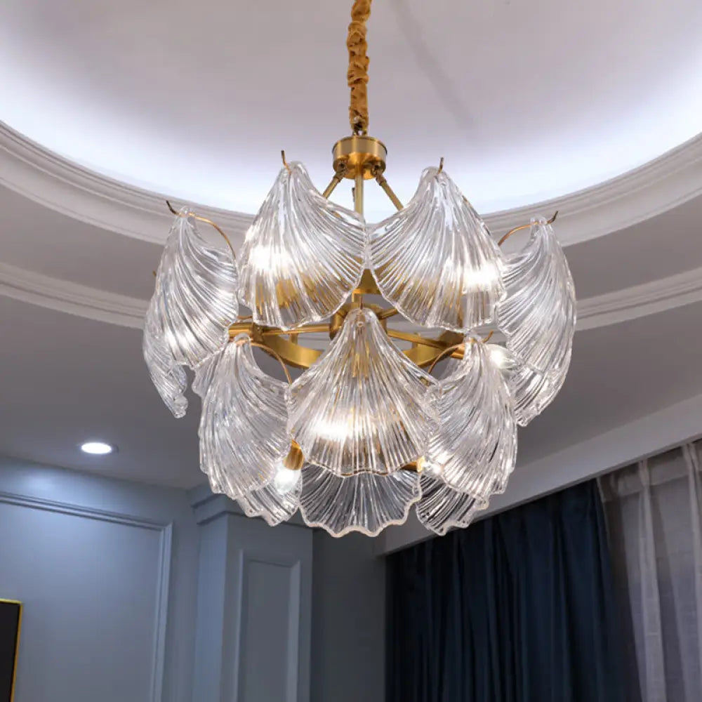 Chandeliers with Metal Frames in Silver FinishChandeliers with Metal Frames in Silver FinishGold Ribbed Glass Scallop Chandelier Pendant Light Fixture