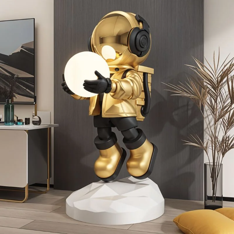 Wood Floor Lamp with Natural Grain for a Warm and Organic FeelSpace Boy Illuminated Art Figurine Wood Floor Lamp with Natural Grain for a Warm and Organic FeelSpace Boy Illuminated Art Figurine