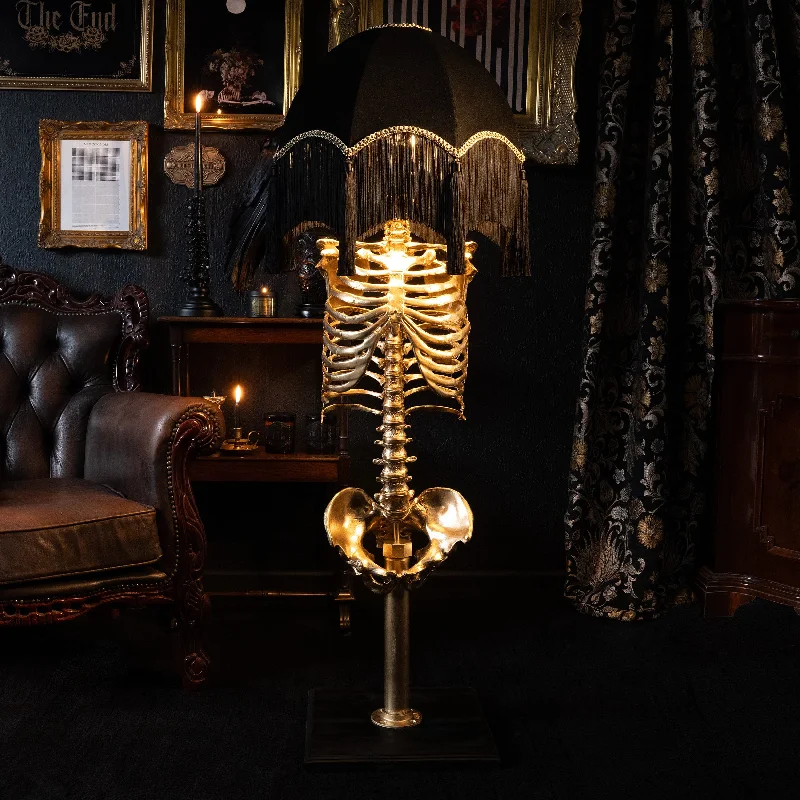 Wood Floor Lamp with Natural Grain for a Warm and Organic FeelThe Gold Skeleton Floor Lamp - Enid Baroque Edition by The Blackened Teeth Wood Floor Lamp with Natural Grain for a Warm and Organic FeelThe Gold Skeleton Floor Lamp - Enid Baroque Edition by The Blackened Teeth