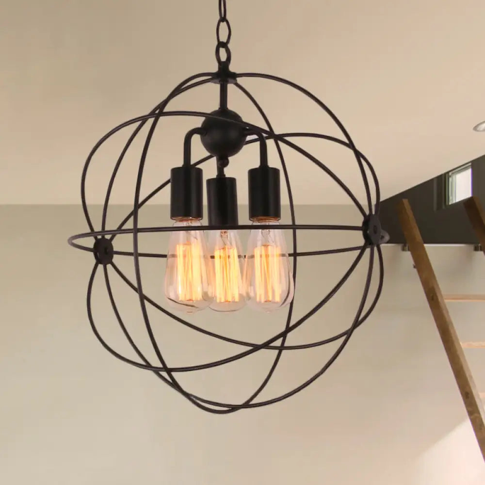 Chandeliers with Metal Frames in Bronze FinishChandeliers with Metal Frames in Bronze FinishIndustrial Style Metal Pendant Light with Wire Globe Shade - 3 Bulb Hanging Lamp for Restaurants, Black