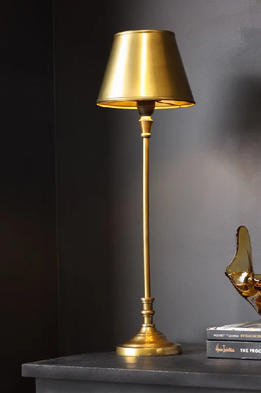 wooden table lamps with natural grain for a warm and organic feelSlim Antique Brass Table Lamp With Metal Shade wooden table lamps with natural grain for a warm and organic feelSlim Antique Brass Table Lamp With Metal Shade